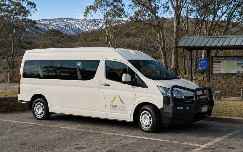FleetCrew Toyota HiAce Commuter transporting a group to the NSW ski fields